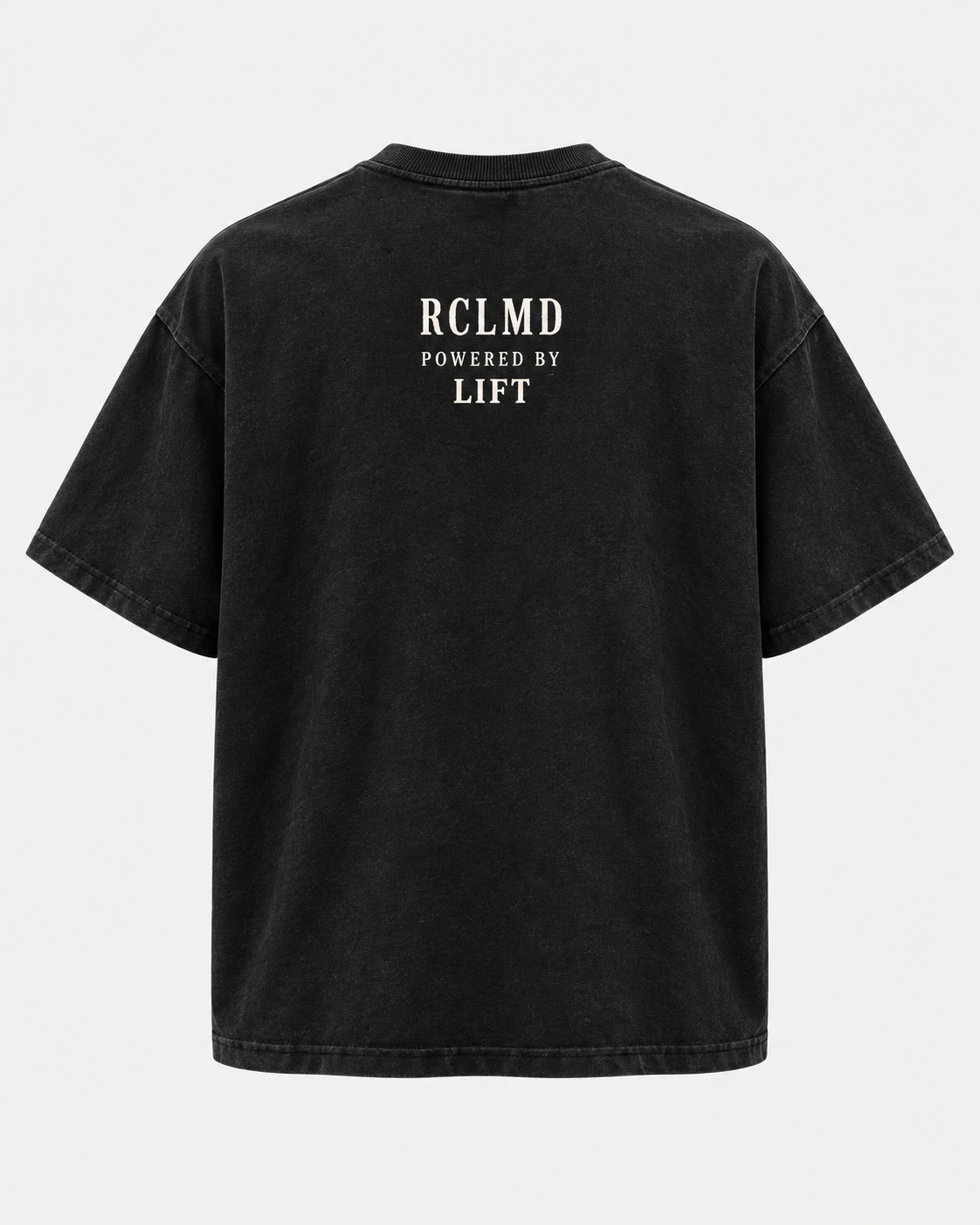 Suffer Well Tee, back view with small RCLMD Powered By Lift print